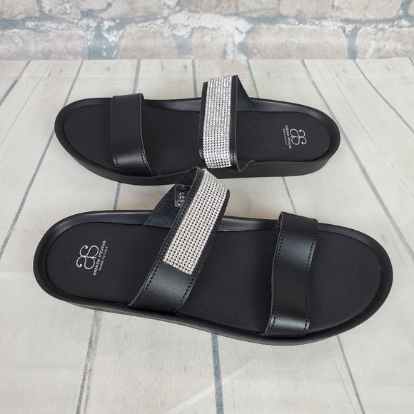 Andrew Stevens Leather Slides Crystal Embellished  Black Size 40 Italy - Picture 7 of 15